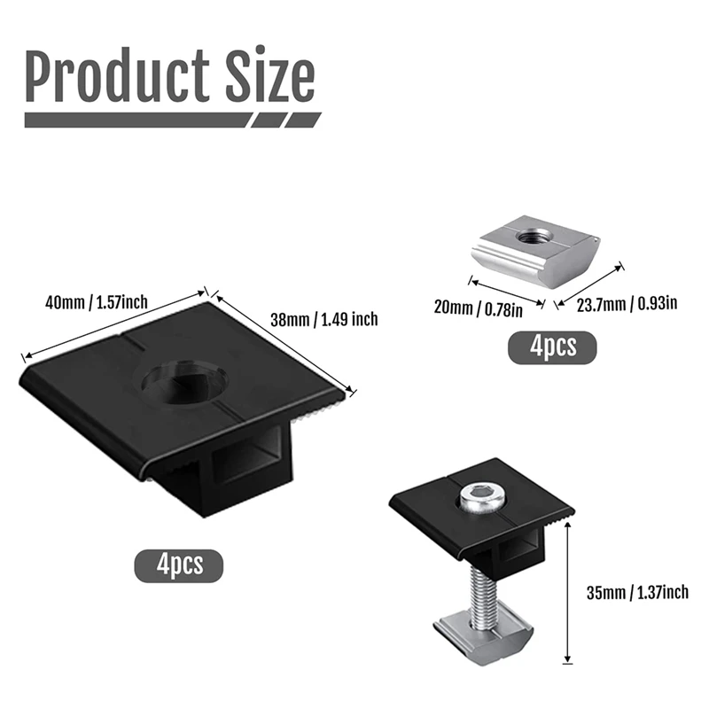 8 Pack Centre Clamp Black T-Shaped Centre Clamp Photovoltaic Adjustable Solar Panel Centre Clamp For Solar Panel