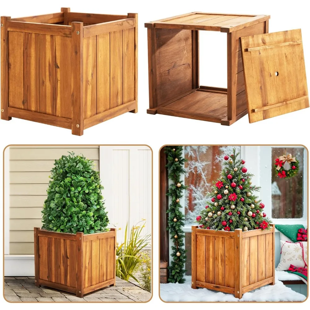 

Pair of Durable Acacia Wood Planters for Outdoor Flowers with Comfortable Handles and Drainage System