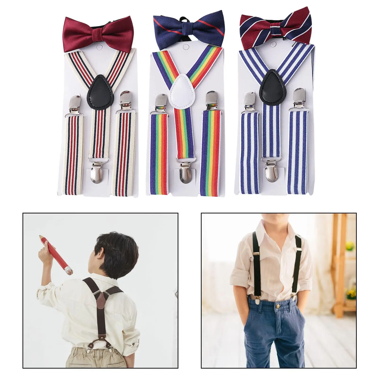 Crianças Suspender Bowtie Set, suspensórios elásticos smoking, suspensórios ajustáveis em forma de Y para jeans, Halloween Cosplay Dance Costume, casamento