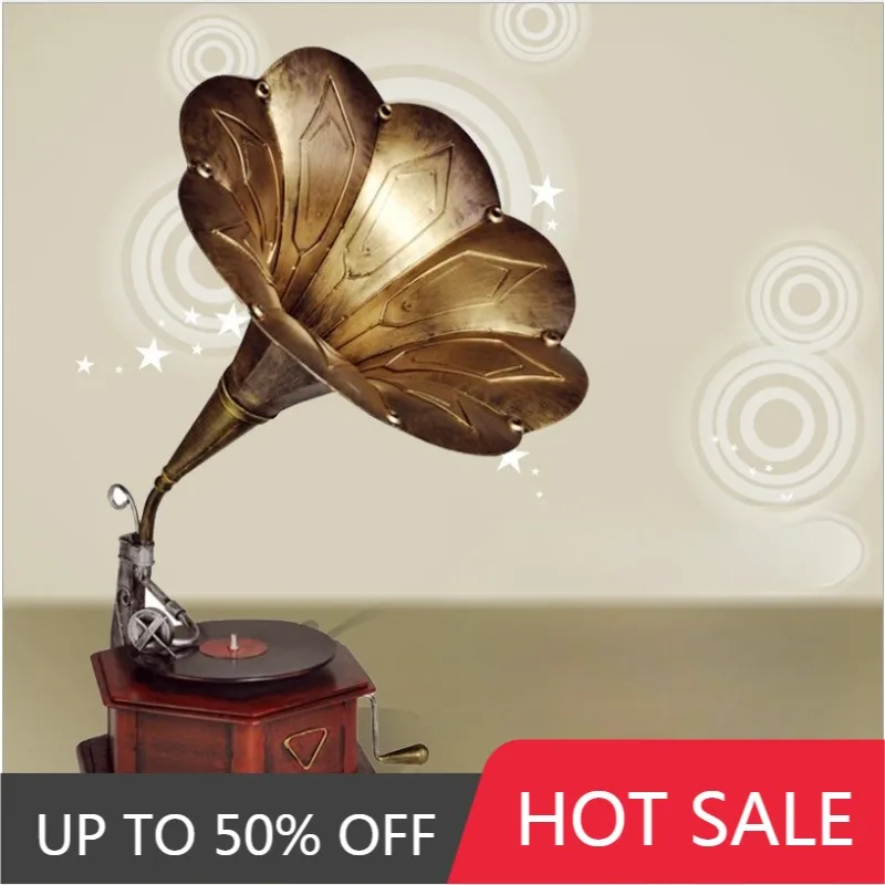Metal Gramophone Ornaments Retro Art Creative Aesthetic Sculptures Interior Decoration Ornaments Record Player Crafts Model