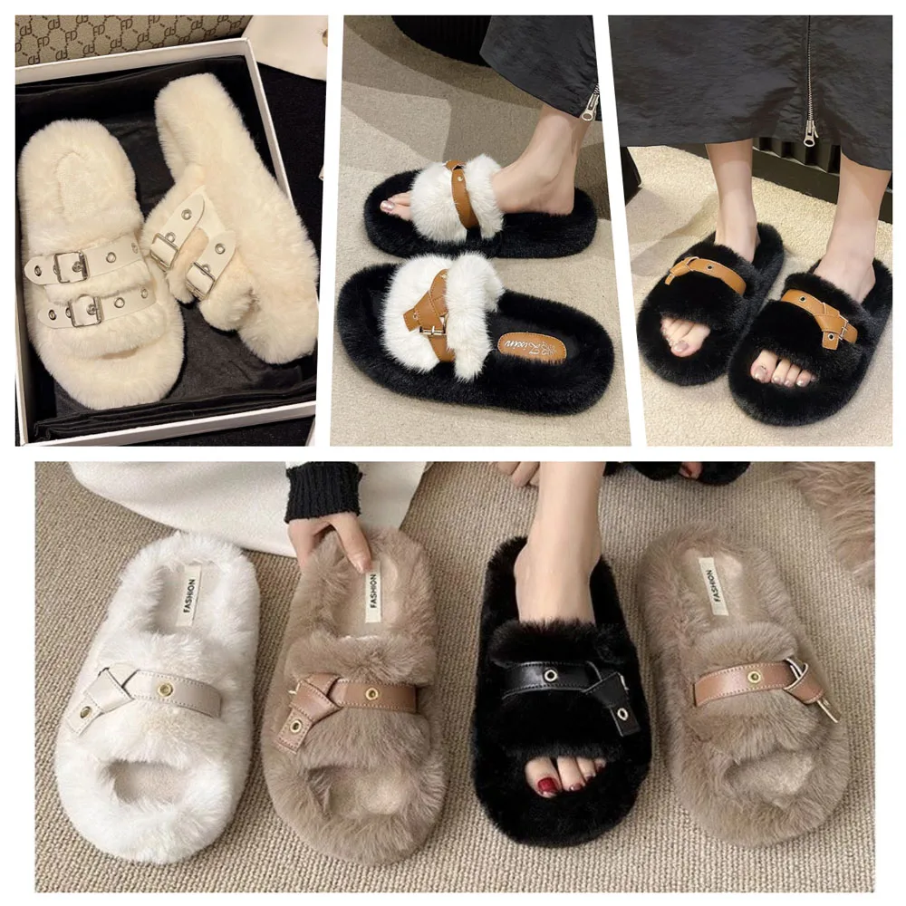 Women's Slippers Memory Foam House Bedroom Slippers Fuzzy Plush Comfy Faux Fur Lined Slide Shoes Anti-Skid Trendy Gift Slippers