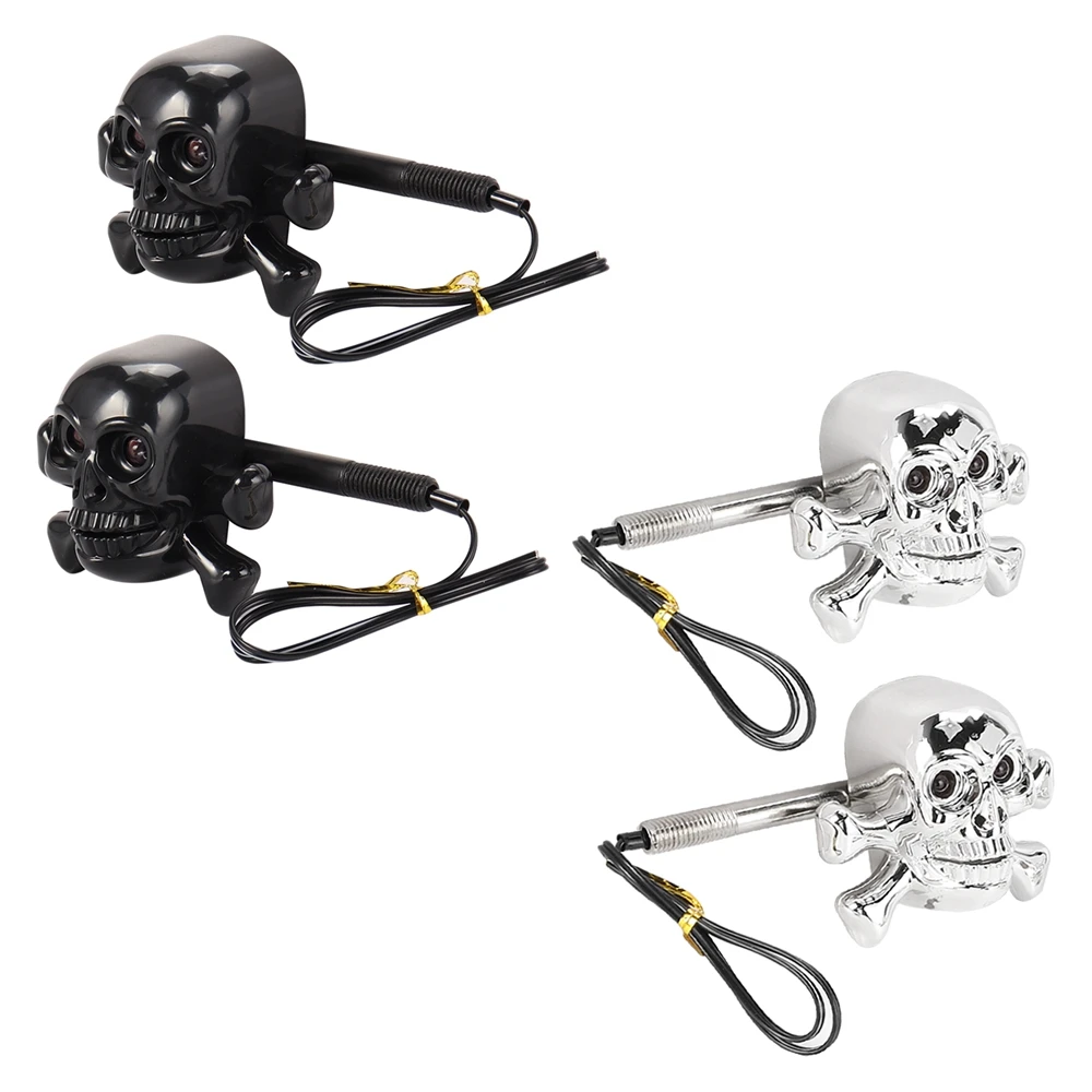 1 Pair Universal Motorcycle Skull LED Turn Signal Lights Indicators Chrome Cruiser Chopper Cafe Racer Atv Scooter