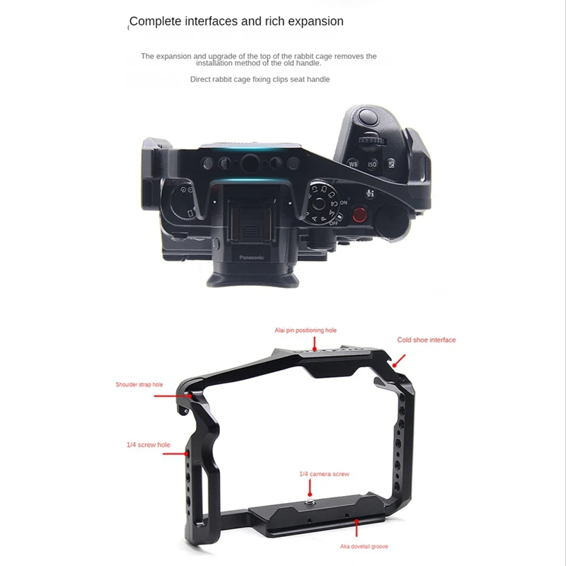 Camera Cage for Panasonic LUMIX GH6 Built-in Arca Swiss Quick Release Plate Camera Cage with 1/4 Thread Holes