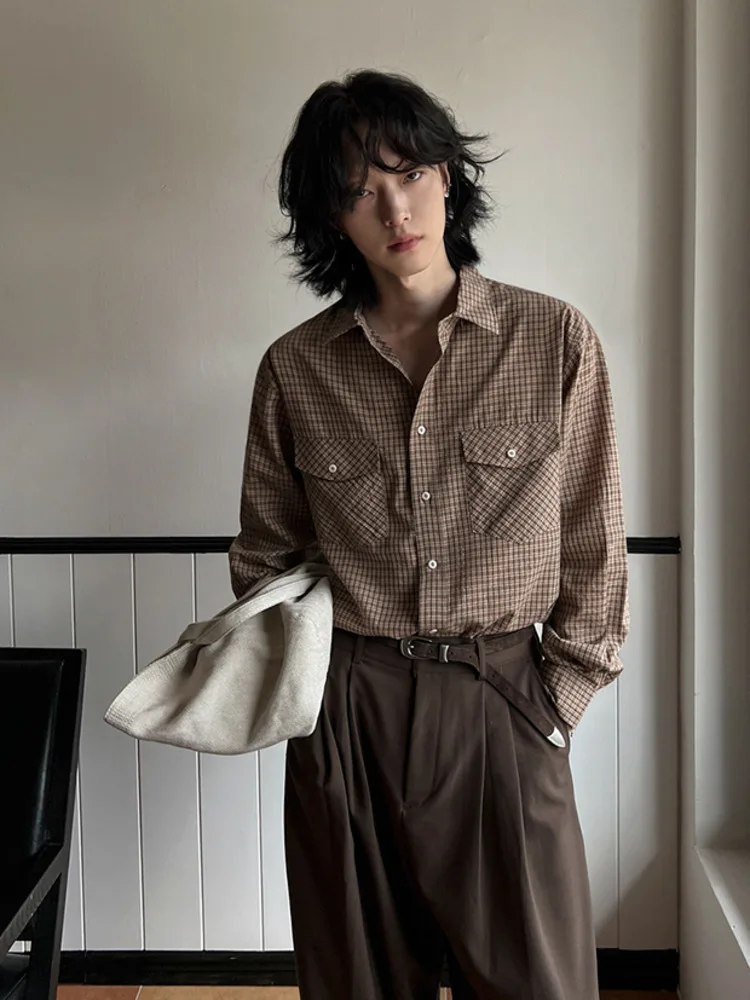 

Turn-down Collar Men's Shirts Plaid Design Stylish Single Breasted Korean Casual Tops Long Sleeve Male Shirt 2025 spring