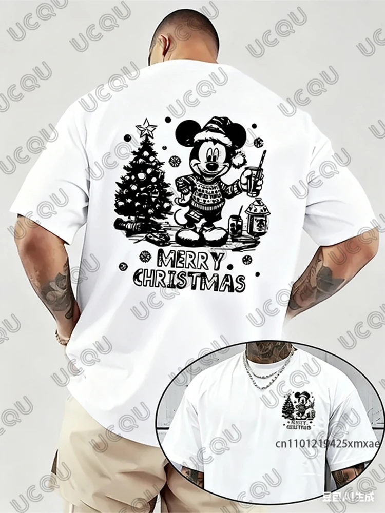 عيد ميلاد سعيد ديزني ميكي ماوس طباعة الرجال القطن تي شيرت 2026 صيف جديد قصير الأكمام تيز عادية المتضخم للجنسين القمم #4