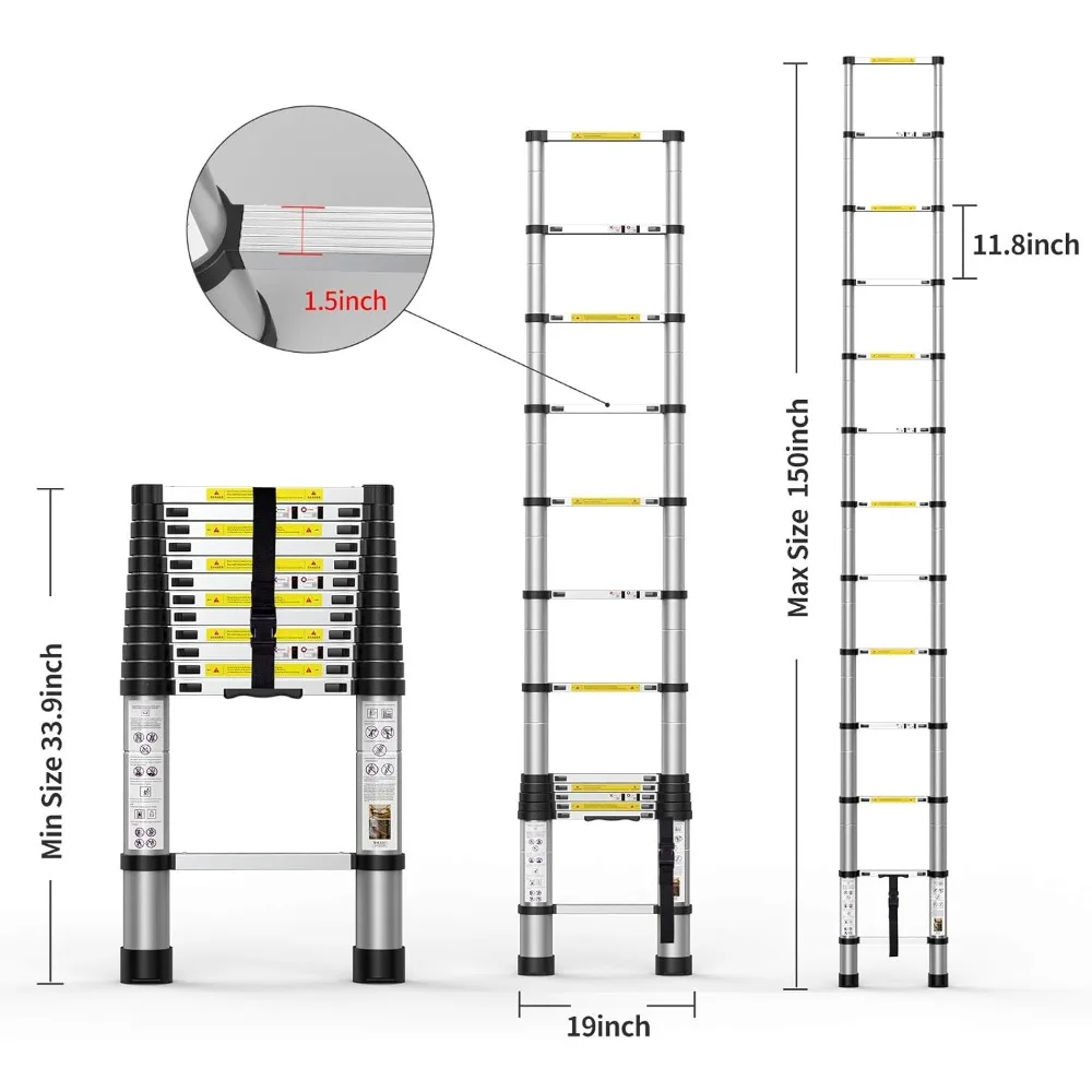 Telescoping Extension Ladder 12.5FT, Aluminum Telescopic Ladders with Carry Bag for Outdoor Indoor Use