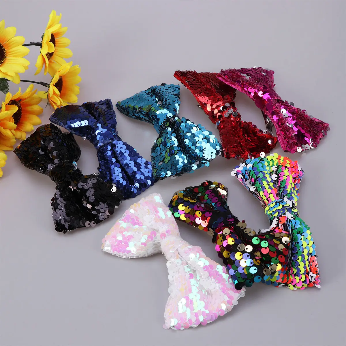 16Pcs Bowknot Shining Hairpin Bright Hair Clip Mixed Colors White Red Blue Black Blue for Kids Girls Party Daily Use