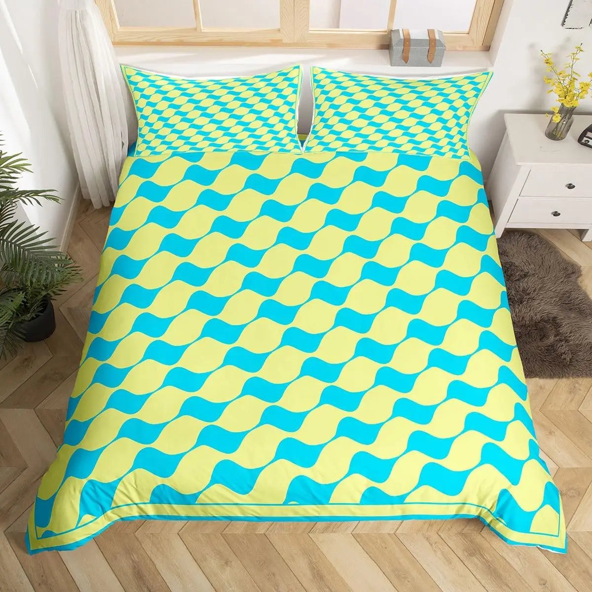 Farmhouse Gingham Grid Bedding Set Full Queen King Plaid Geometric Comforter Cover 3 Piece Boho Checkered Buffalo Duvet Cover