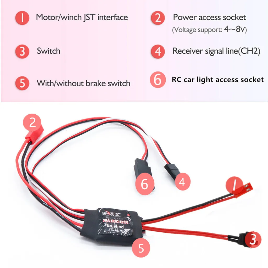 RC 30A Mini Brushed Electric Speed Controller ESC Brush Electronic Motor Speed Controller Dual output For RC 1/16 1/18 1/24 Car