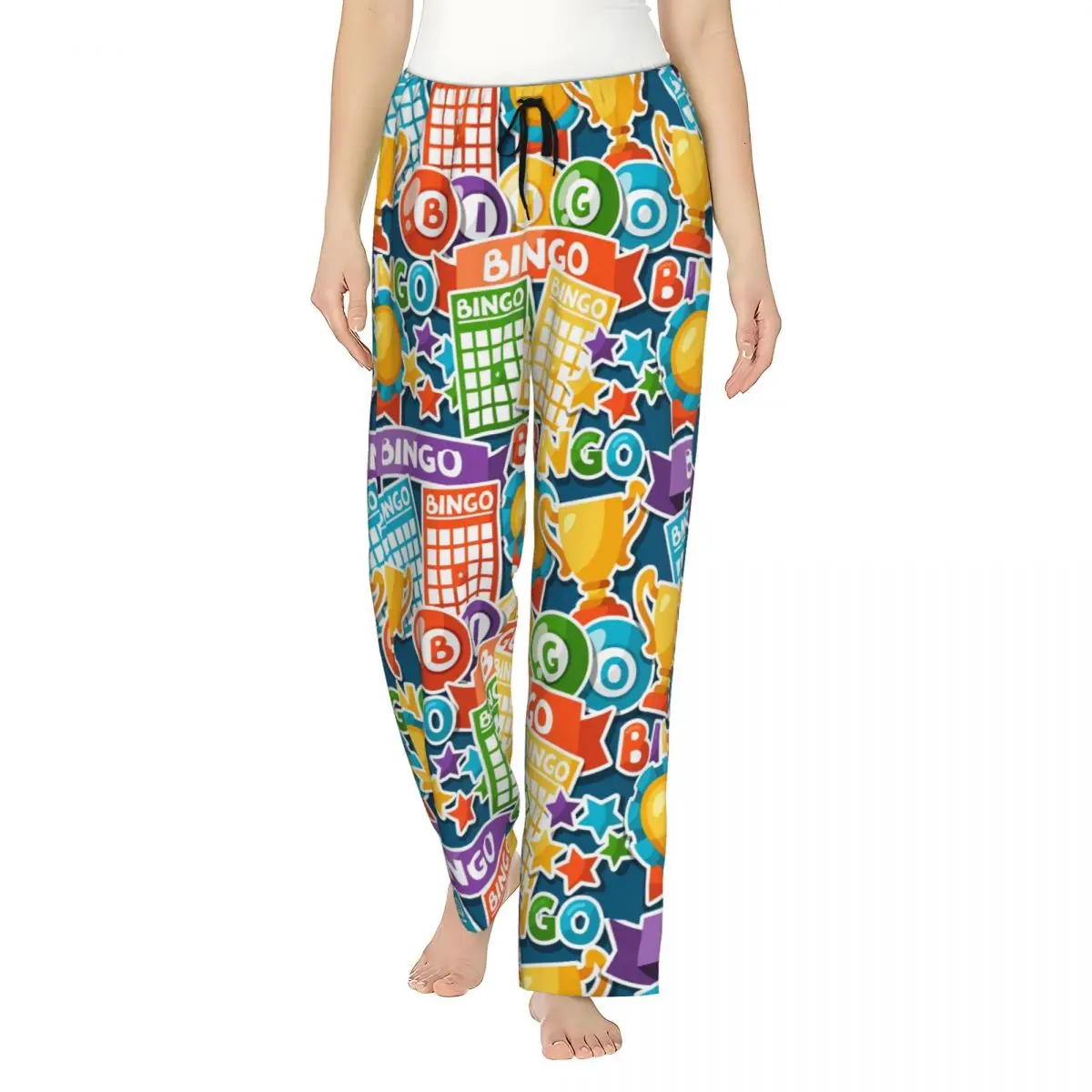 Custom Printed for Women Bingo Paper Game Pajama Pants Sleepwear Sleep Lounge Bottoms with Pockets