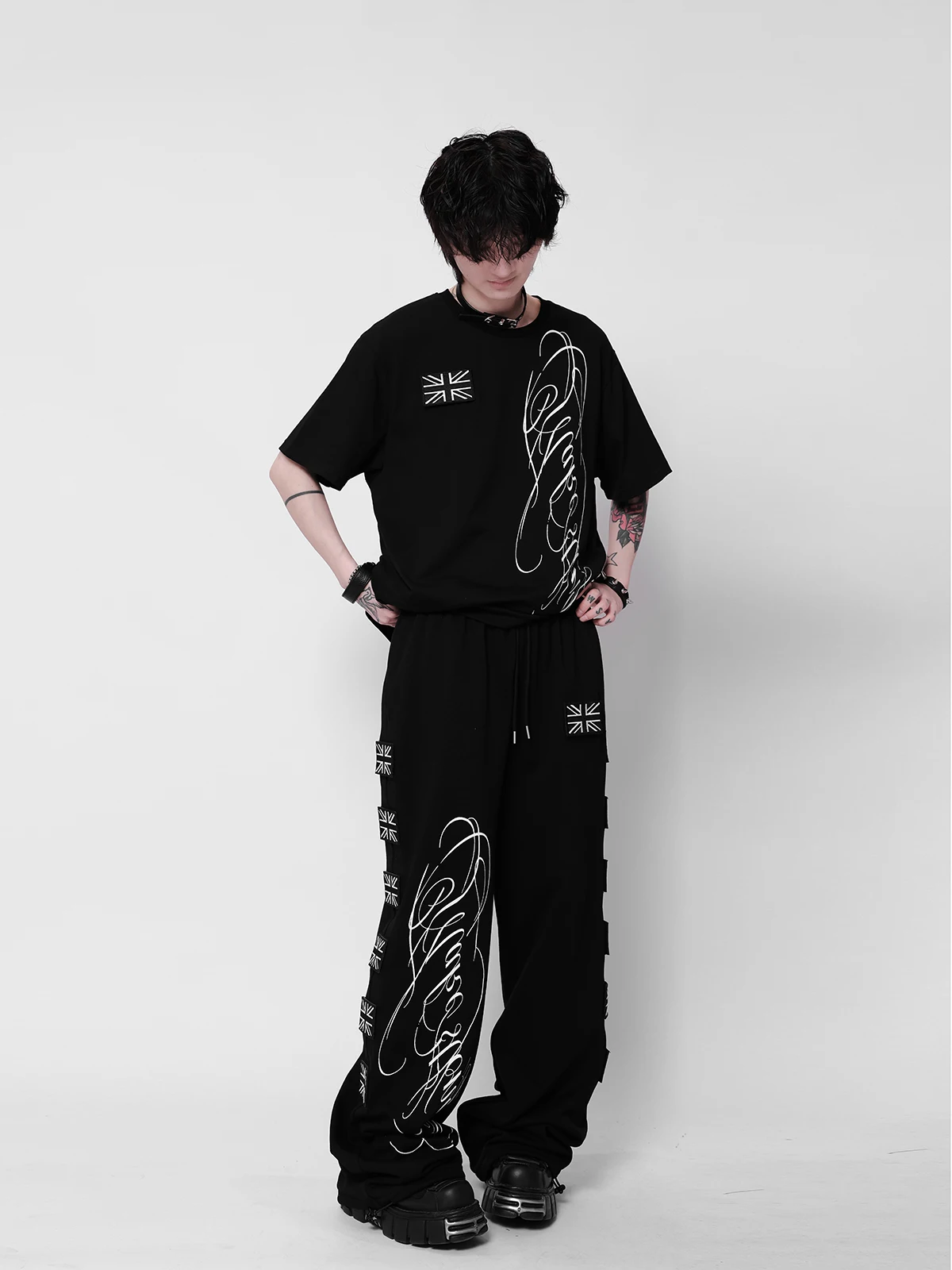 

Мужские свободные брюки-джоггеры в уличном стиле с вышивкой, регулируемым шнурком, удобные, из смесового хлопка