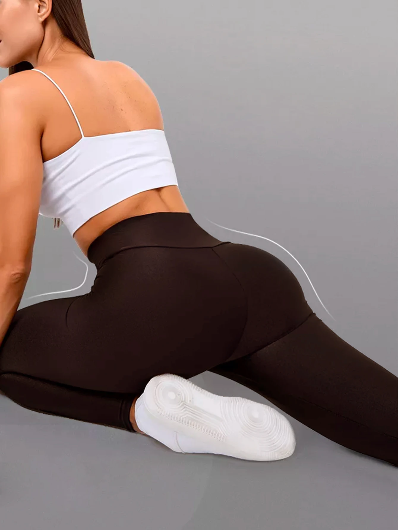 Casual Sporty Versatile Solid-color Slim-fit Thong-leg High-waist Nylon Glossy Fine-golden Shimmer Tight Base Pant For Women