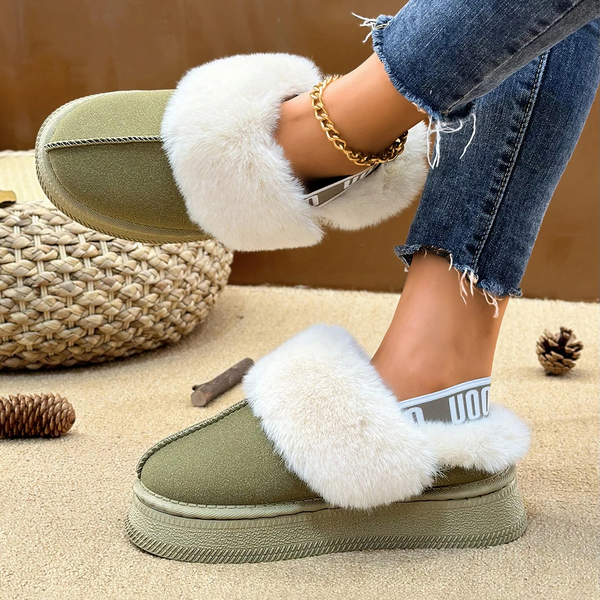 Furry Snow Boots Women's new winter platform muffin bread shoes plus velvet thicken warm cotton shoes casual explosion