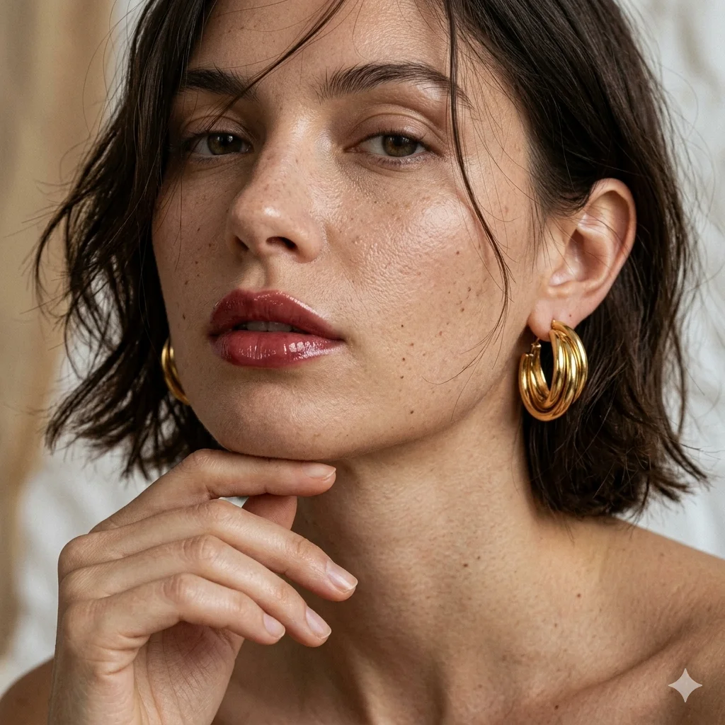 St-Delan 18K Gold Plated Stainless Steel Mobius Hoop Earrings for Women Vintage Twisted Ribbed Chunky Hoops Tarnish Free Jewelry
