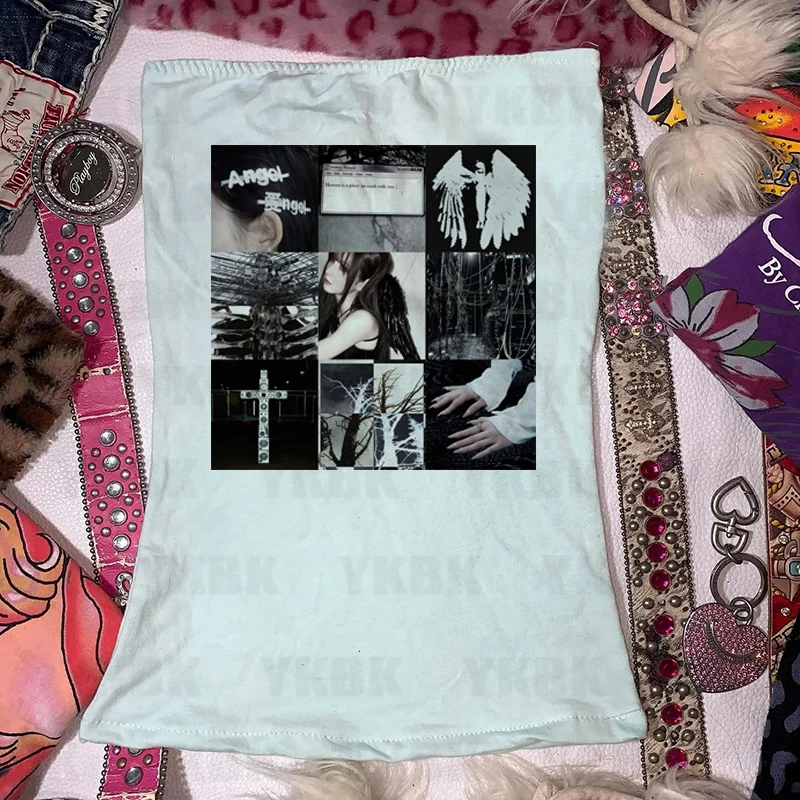 Gothic Y2k Crop Tops Vintage Frauen Casual Druck Anime Harajuku Retro Schöne Weste Punk E-mädchen Ästhetische Baby Tees sommer Tops