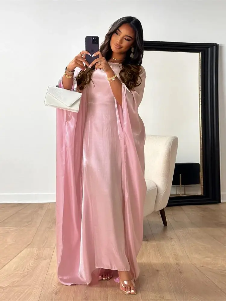 Ramadan Eid Abayas For Women Modest Fashion Shimmer Batwing Satin Abaya Dubai Luxury 2024 Muslim Kaftan Dress Kebaya Vestidos