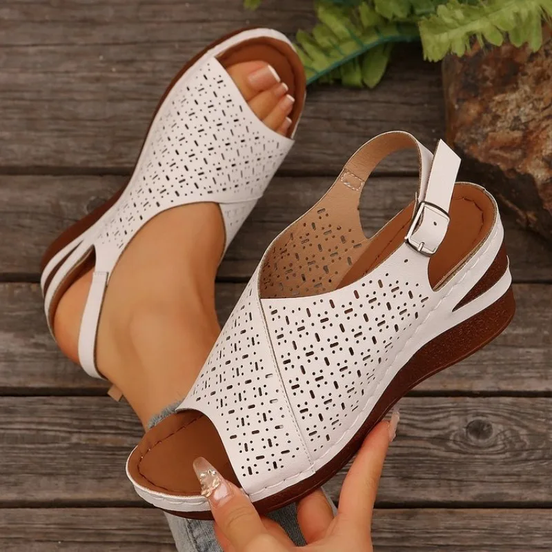 Keil Sandalen für Frauen Sommer 2026 Chunky Plattform Rom Schuhe Frau Plus Größe Vintage High Heels Sandalen Weibliche 43