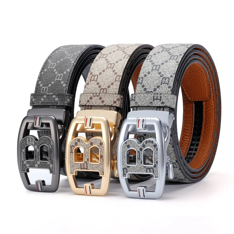 

Men's Leather Belt with Golden/Black/Silvery Buckle, Elegant & Luxurious Choice,Ideal for Formal Wear