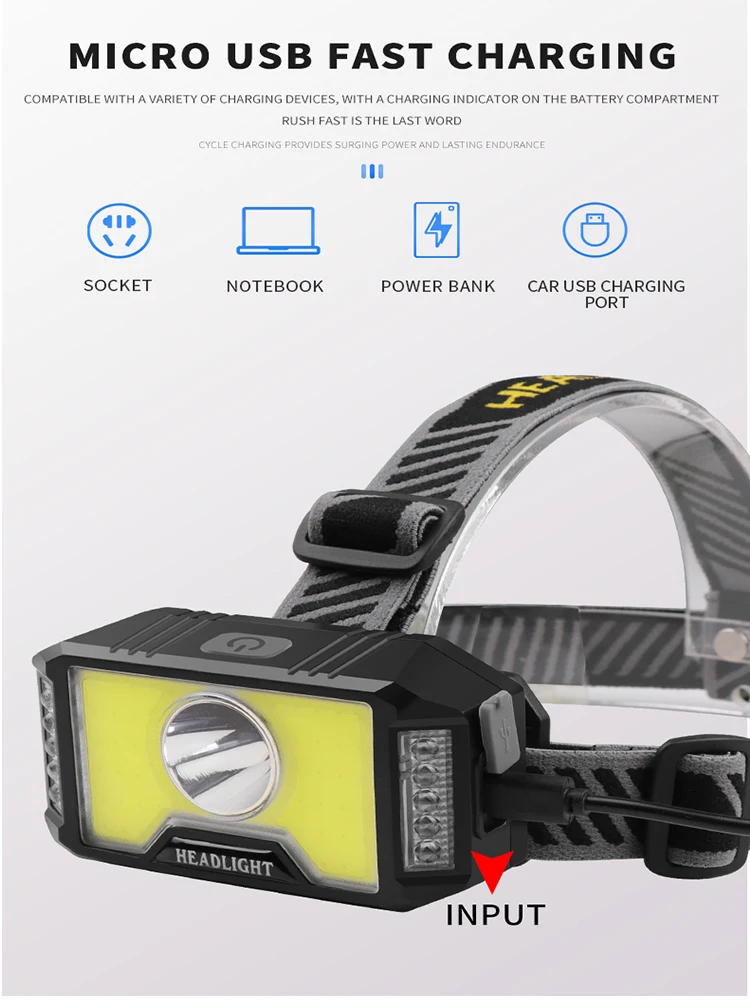 Usb Rechargeable T6 Headlight 18650 Battery Waterproof Outdoor Camping Light Cob Work Light Fishing Accessories 10 Led Head Lamp