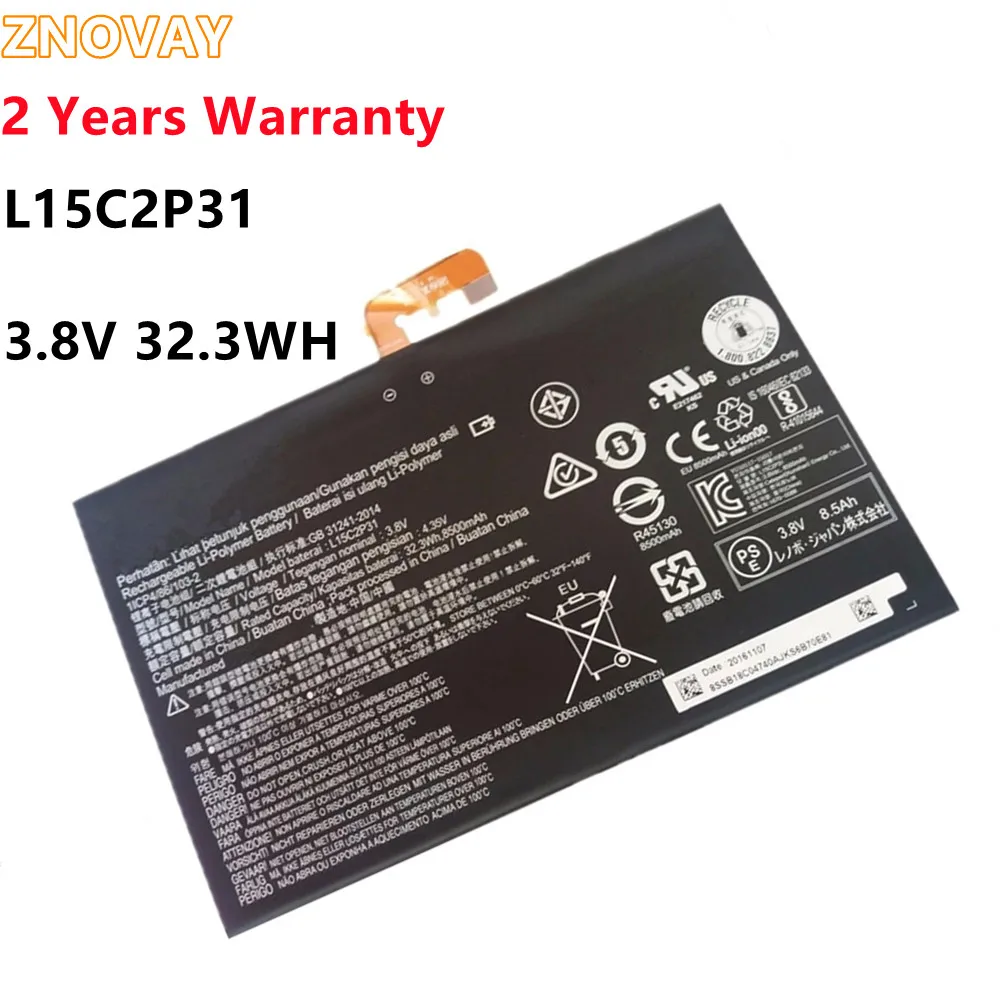 

ZNOVAY L15C2P31 3.8V 8500mAh Laptop Battery For Lenovo Yoga Book YB1-X91F X91L X91X YB1-X90F YB1-X90L Series Tablet Battery