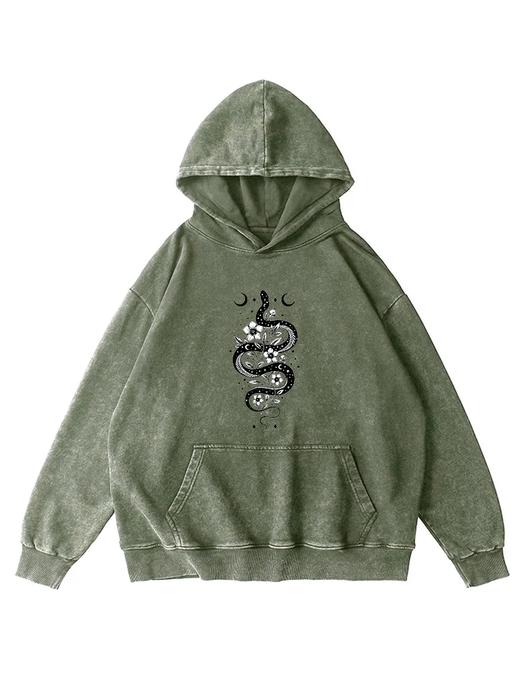 

The Moon And The Snake Printing Mens Washed Hoody Distressed Simple Crewneck Hooded Street Oversize Autumn Warm Clothes Male