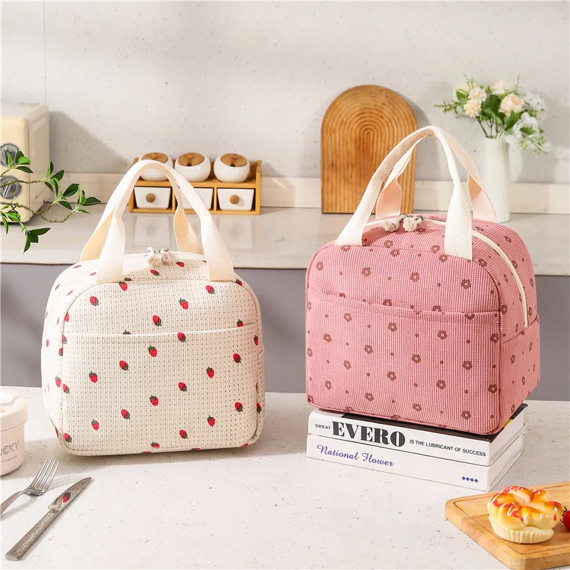Bolsa Térmica Portátil com Estampa Floral Fofa para Alimentos, Lancheira Durável e Impermeável para Escritório, Cooler Isolado para Gelo, Bolsa para Acampamento