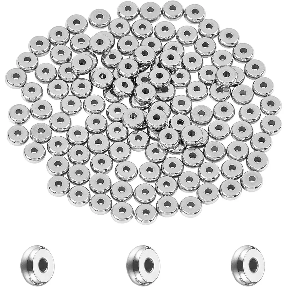 

About 120pcs 5mm Flat Round Spacer Beads 1.5mm Stainless Steel Beads Bead Spacers Metal Bead Smooth Beads for Jewelry Making