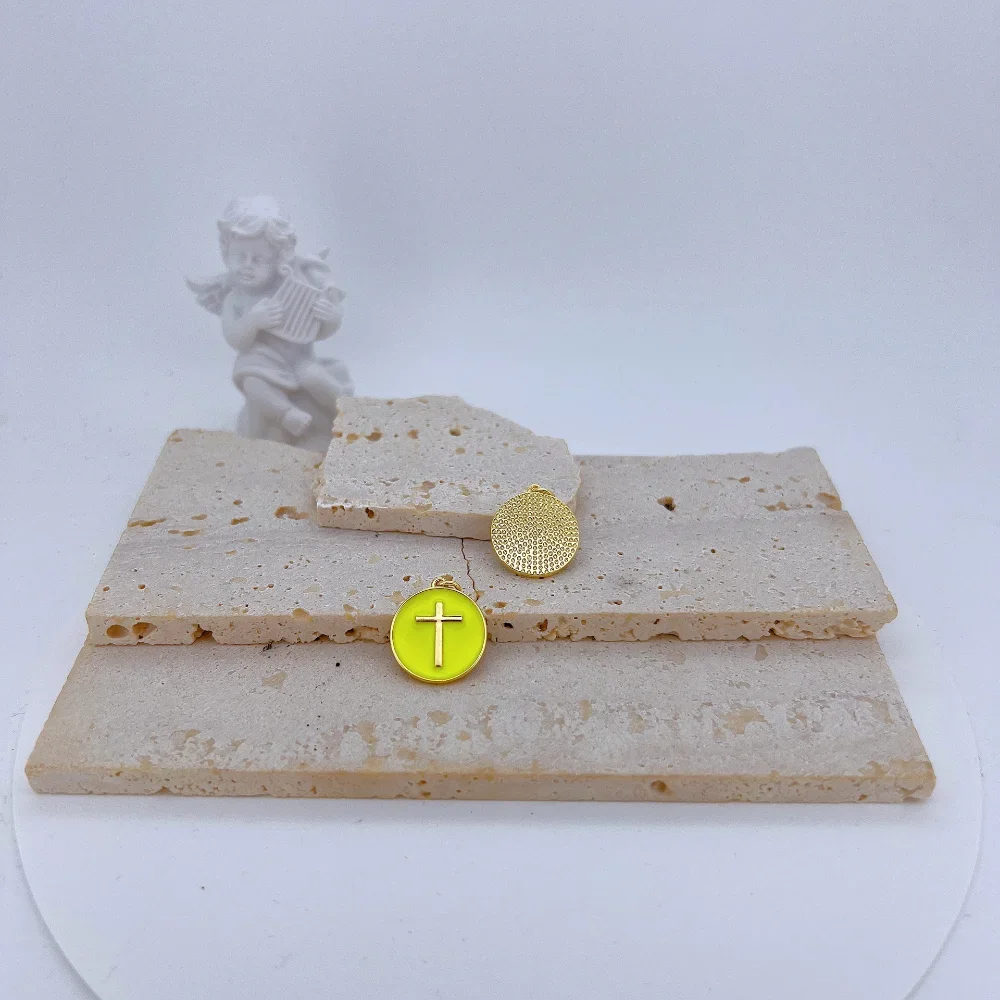 LJRIVER 4 Pcs Enamel Pendant for Diy Earrings Necklace Jewelry Making Plating Brass Cross Round Color Charms Pendant Wholesale