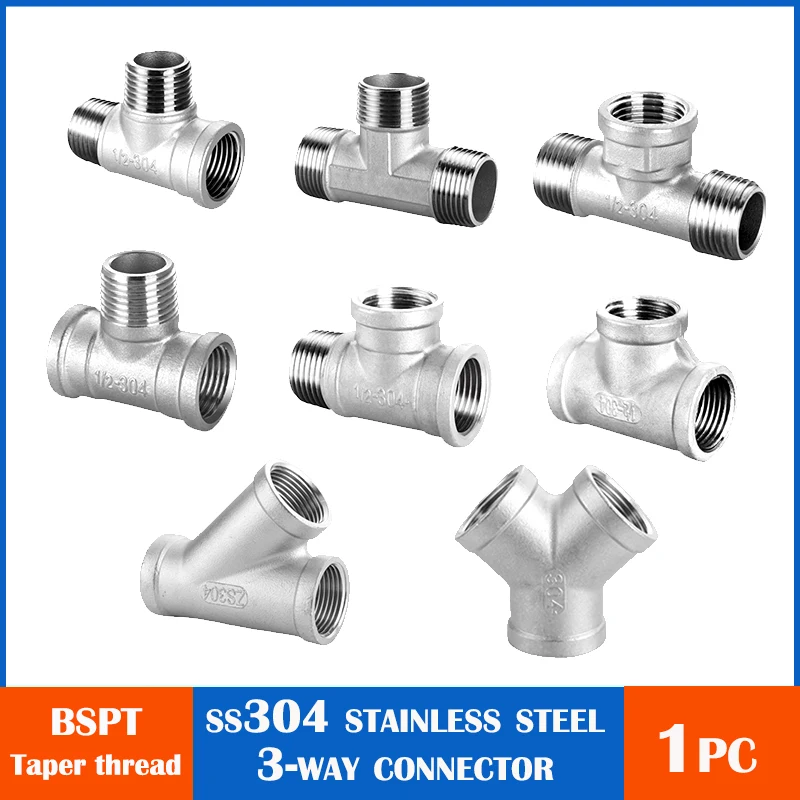 

DN6/DN8/DN15/DN25 male+male+Female Threaded 3 Way Tee T Pipe Fitting 1/4" 1/2" 3/4" 1" 1-1/4" BSP Threaded 304 Stainless Steel