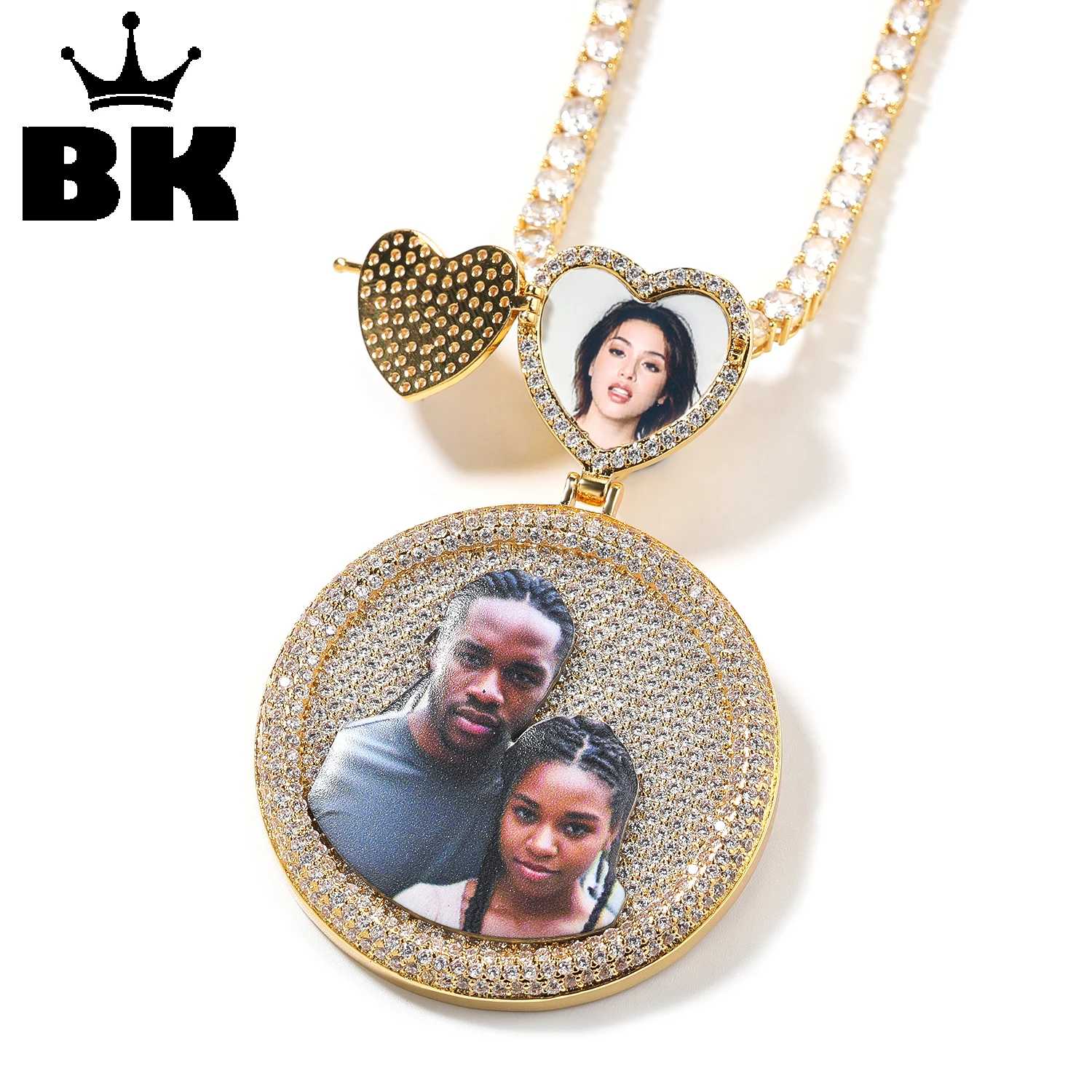 

THE BLING KING индивидуальная фотозастежка в форме сердца, большой круглый медальон, кулон с изображением, ожерелье, полный ледяной кубический циркон, ювелирные изделия в стиле хип-хоп