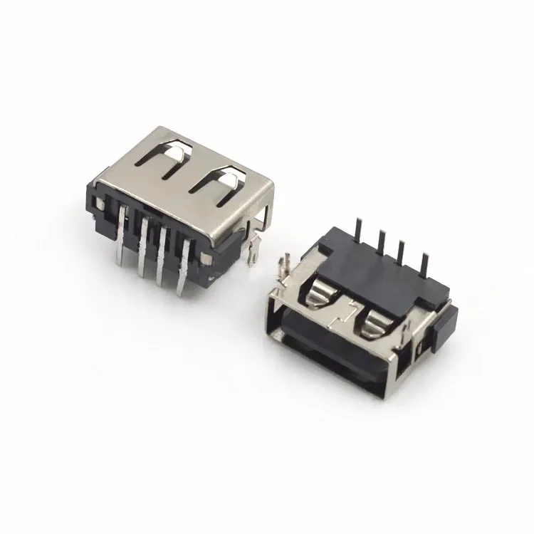 USB Short body female AF 90 degrees 10.0 Short Body vinyl without edge H 6.3 Front two pin socket terminals