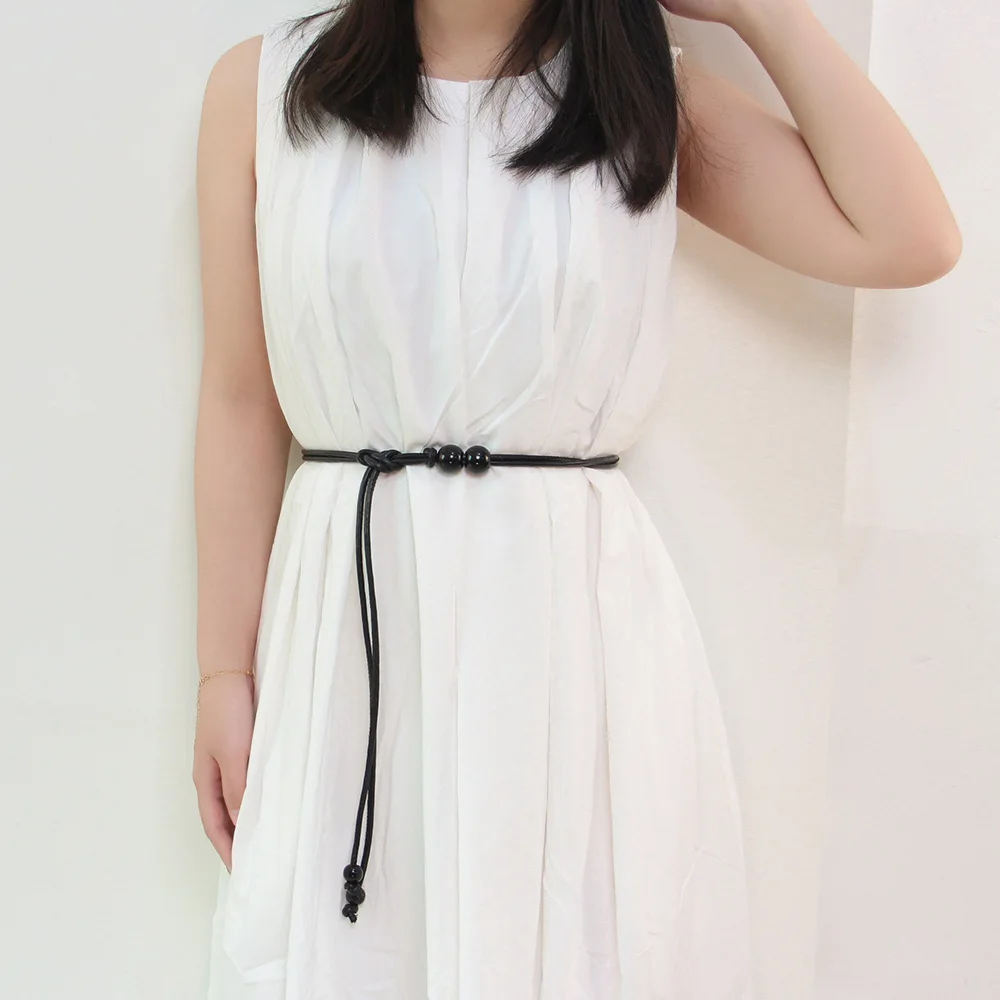 Fashion Round Leather Rope Thin Belt Waist Chain Women Decorative Knotted Waist Rope Decorative Skirt Coat Sweater Strap