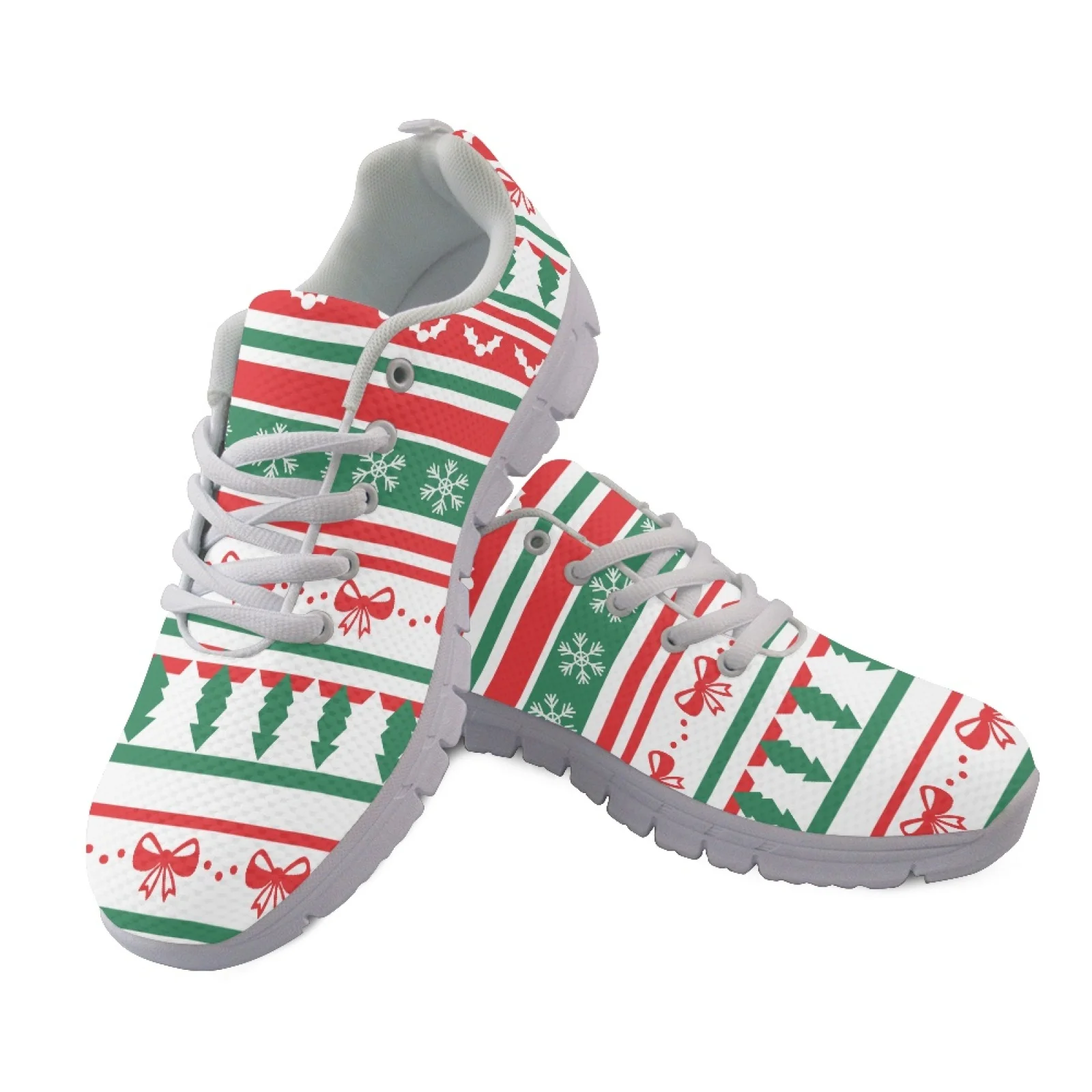 Coloranimal Bow Snowflake Stripe Design Women Running Shoes Breathable Anti Slip Women Tennis Shoes for Walking