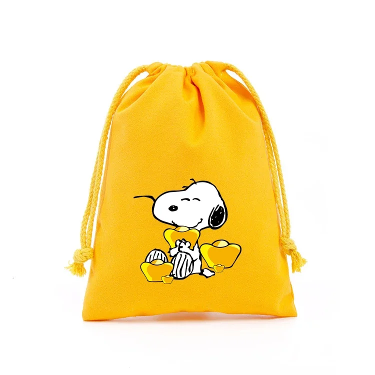 Anime Snoopys Peanuts Drawstring Bags Cartoon Print Sport Kids Girl Child Student Cute Portable DIY Party Hand Pocket Gift Pouch