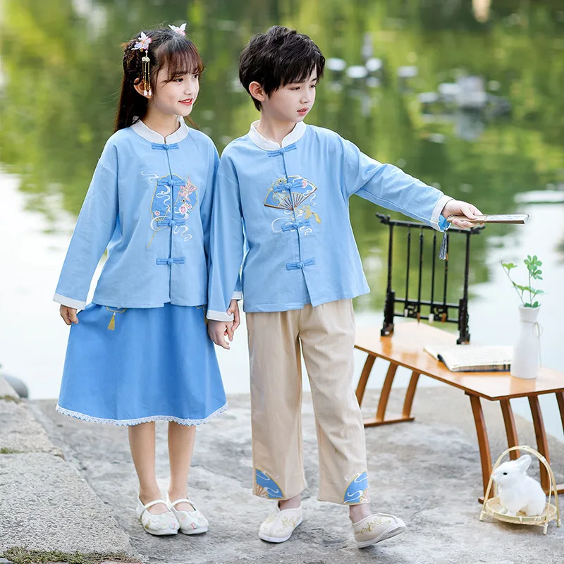 

Boys and Girls Tang Costume Spring and Autumn Style Set Girls Chinese Style Hanfu Kindergarten Chinese School Uniform