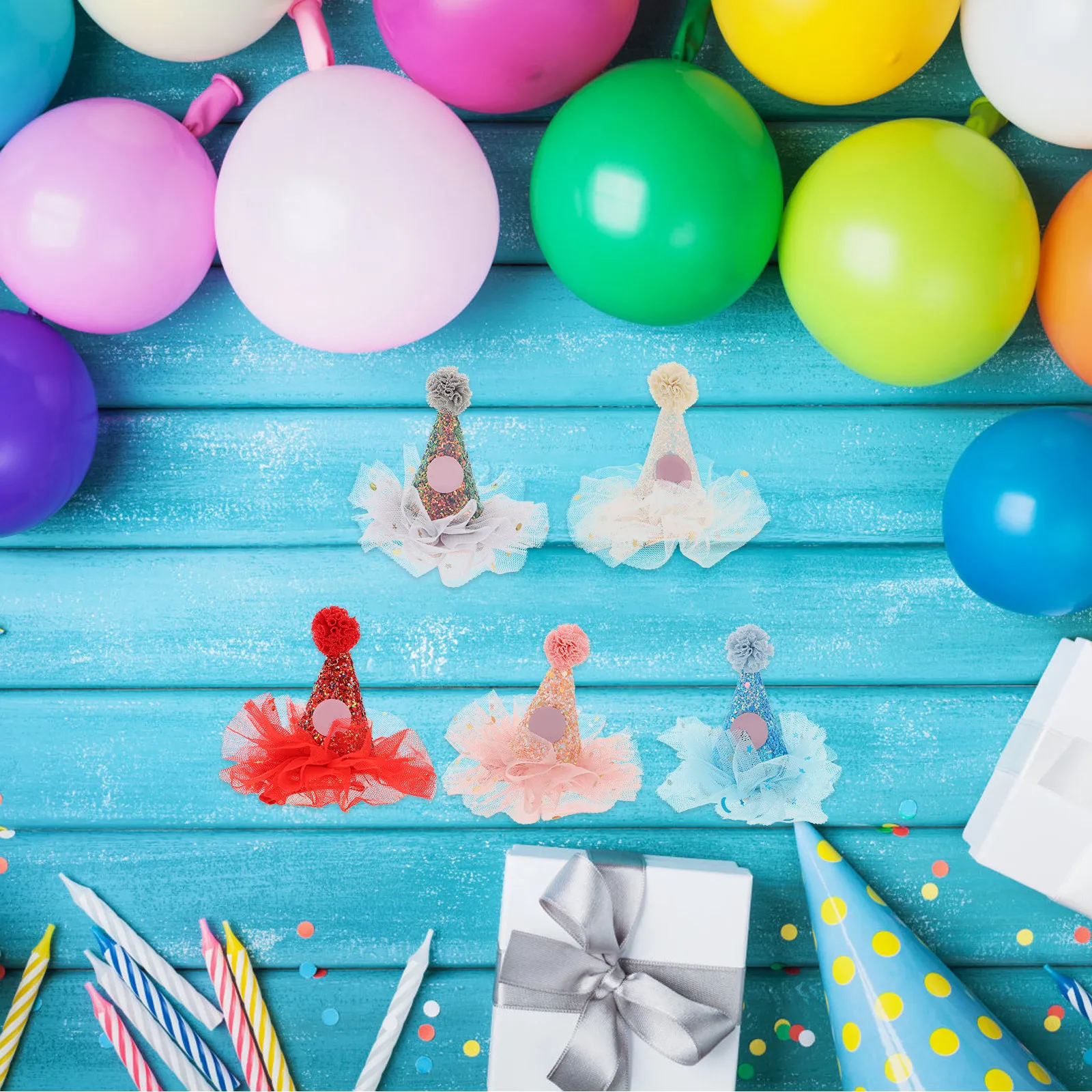 

Набор из 5 штук: Заколки-шляпки для волос на день рождения, креативный дизайн, легкие и удобные, для детских праздников, уникальные, из сетчатой ткани, головные уборы для торжеств