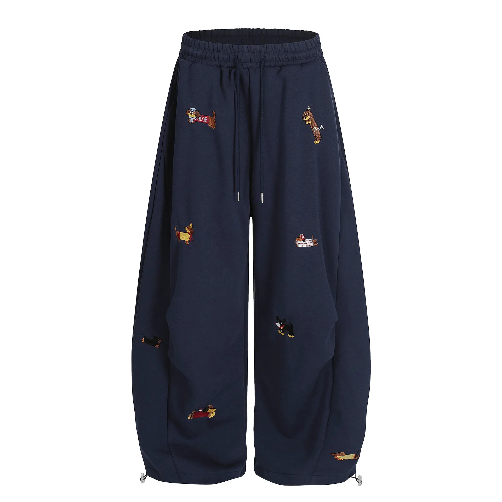 Casual Women Straight Leg Printed Decorative Pants High Waist Loose Dachshund Trousers Streetwear Office Weekend Fashion