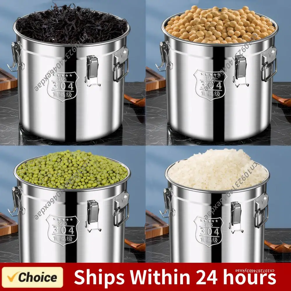 

Герметичный контейнер из нержавеющей стали 304 (6/12/21/33 л) с крышкой и ручками для хранения продуктов, масла, сахара, молока для дома и кухни