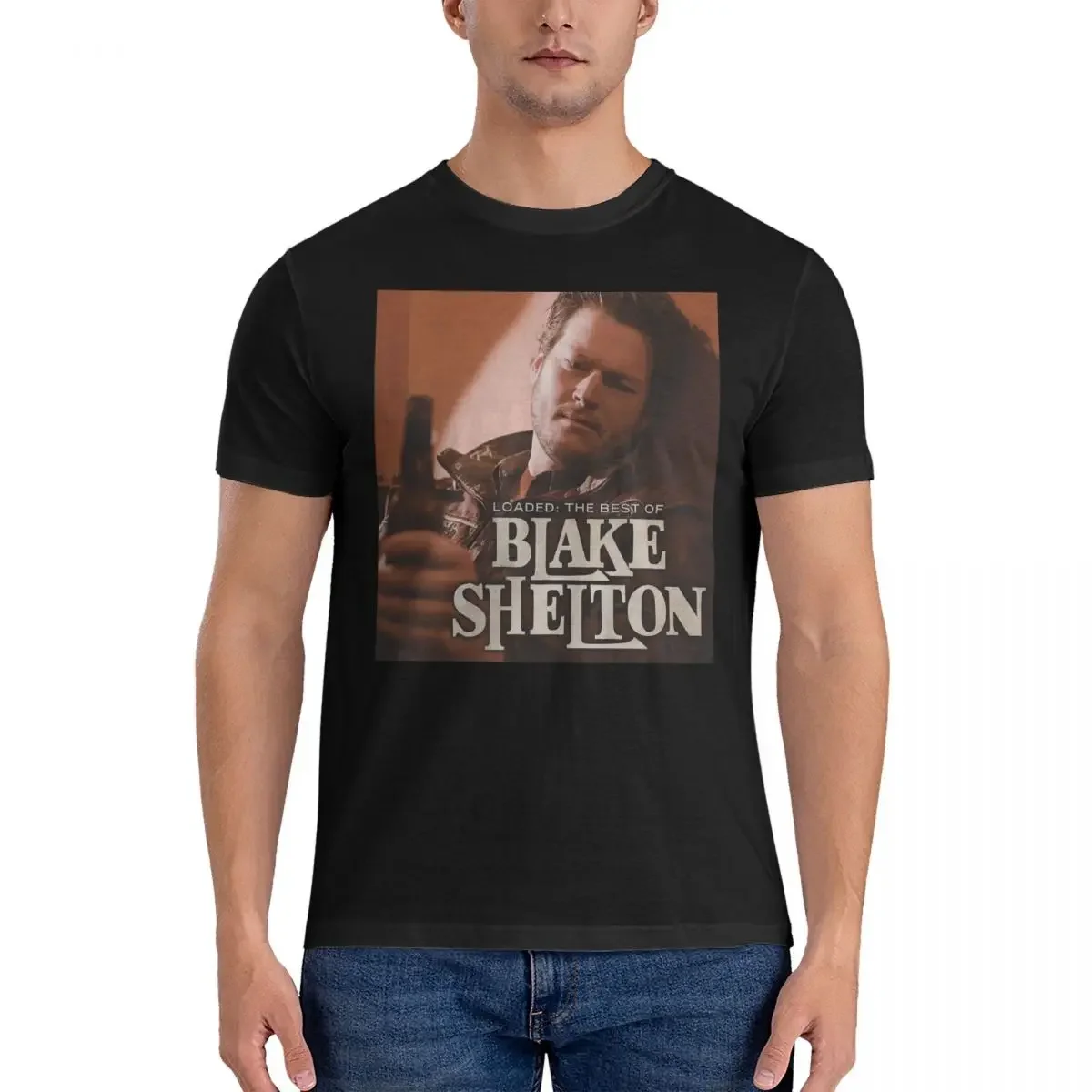 Album T Shirts for Men Cotton Novelty T-Shirt Crewneck B-Blake Shelton Tour Tee Shirt Short Sleeve Clothes Classic