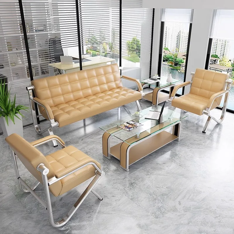 Office sofa coffee table combination modern simple three-person business furniture, reception area office sofa