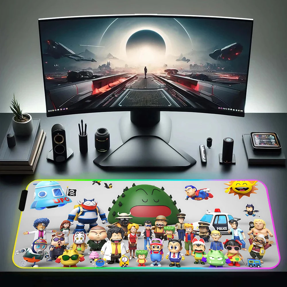 Imagem -06 - Slump Anime Rgb pc Gamer Teclado Mouse Pad Mousepad Led Brilhante Mouse Pads Borracha Gaming Computer Mausepad