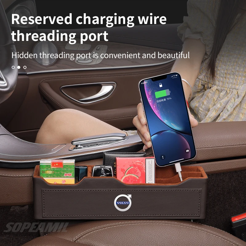 

For Volvo XC40 XC60 XC70 XC90 C70 V40 V60 V70 V90 S40 S60 S80 S90 Leather Car Seat Crevice Storage Box Seat Gap Slot Organizer
