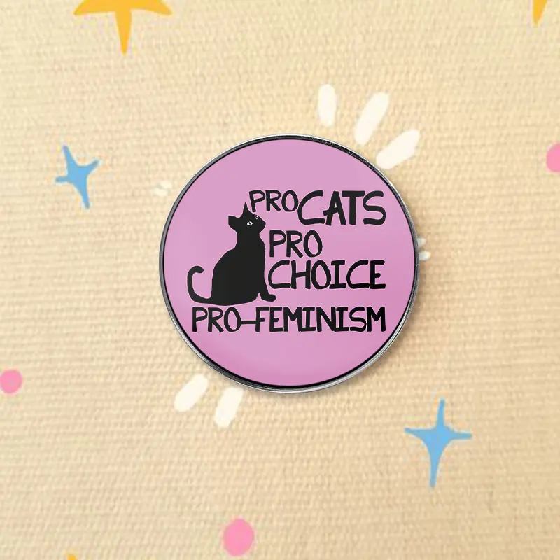 Feminist Pro Cats Pro Choice UV Printing Badge Black Cat Silhouette Pin Alloy Brooch Lapel Backpack Jewelry Gift