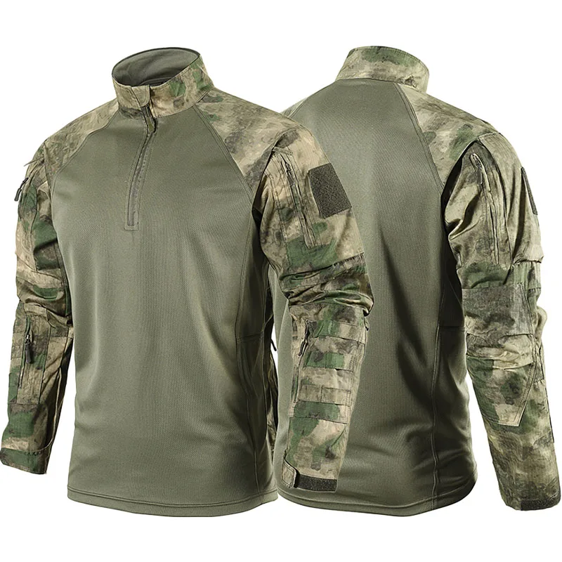 Ensembles d'entraînement camouflage noir pour hommes, t-shirt à manches longues + pantalon Cargo droit multi-poches, respirant, résistant à l'usure, costumes 2 pièces, automne