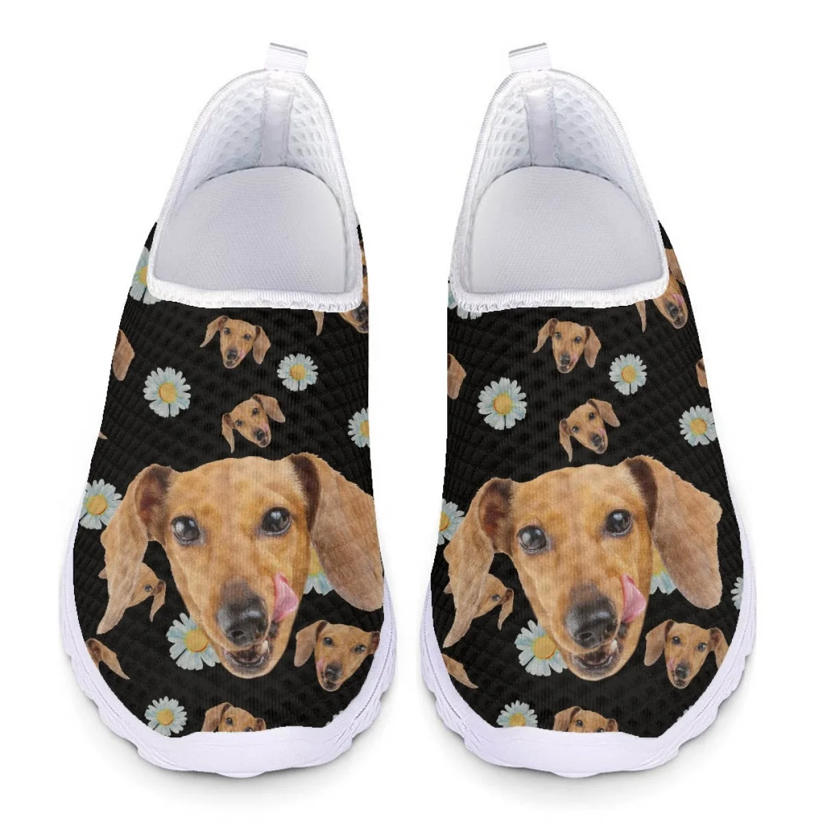 

New Fashion Spring Breathable Slip-on Flat Shoes Dachshund Daisy Print Female Girls Mesh Running Sneakers Ladies Loafers Zapatos