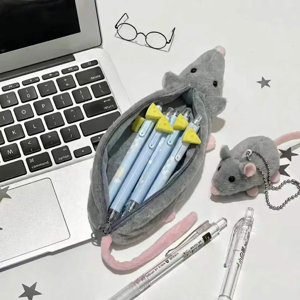 Stationery storage bag, cute cartoon mouse pen bag, fun and funny plush, large capacity, high aesthetic value, student gift