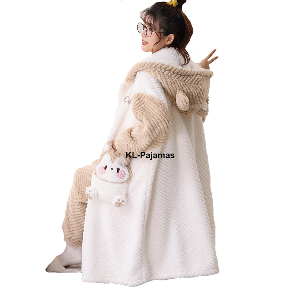 

Women's Pajamas Set Winter Warm Sleepwear Nightdress Two Pieces Suit Flannel Thick Nightwear Animal Cosplay Nightgown Pijama Set