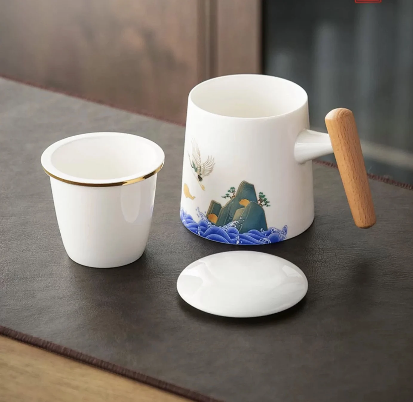 Creative Ceramic Cover with Handle, Tea Water Separating Mug, Home Furnishings, Office Cartoon, Tiger, Wild Crane Cup, 1Pc