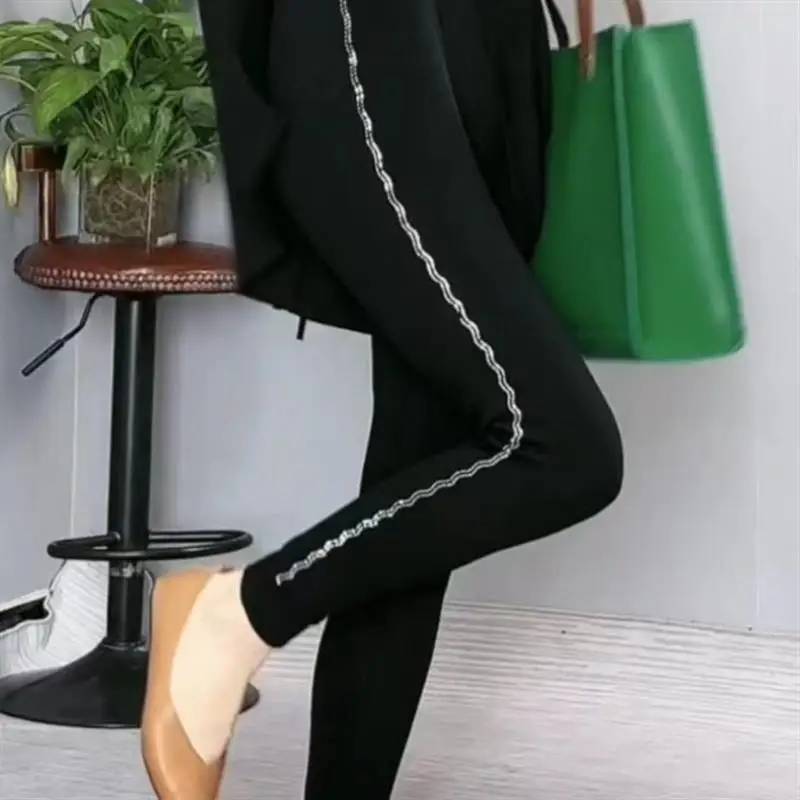 New High-waist Leggings Women Spring Autumn Fashionable Versatile Ironing Pants Women Autumn Winter Velvet Warm Pants