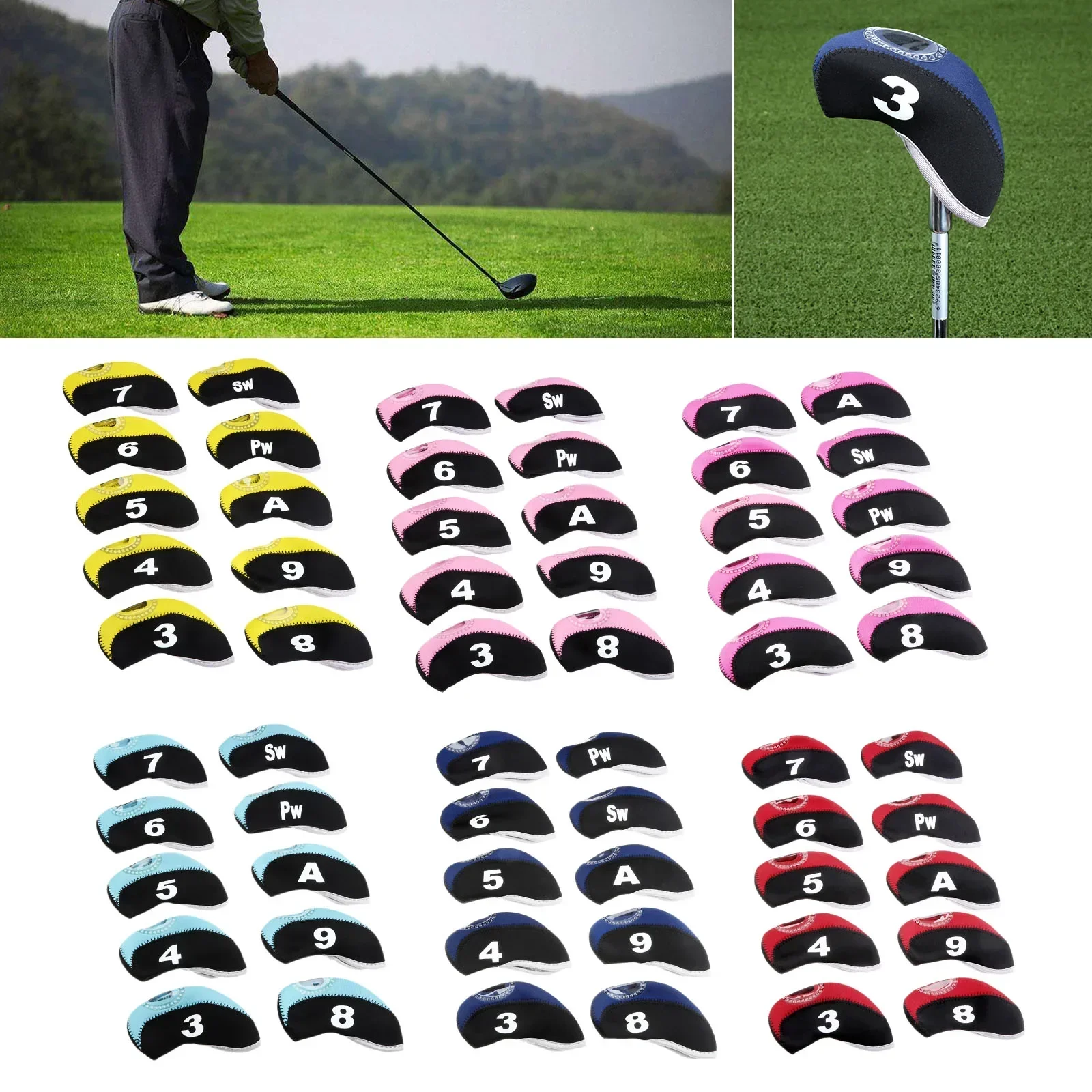 10 Pcs Golf Iron Head Covers Set Iron Putter Protective Golf Clubs Iron Head Protector Golfing Club Heads Accessories 6 Colors